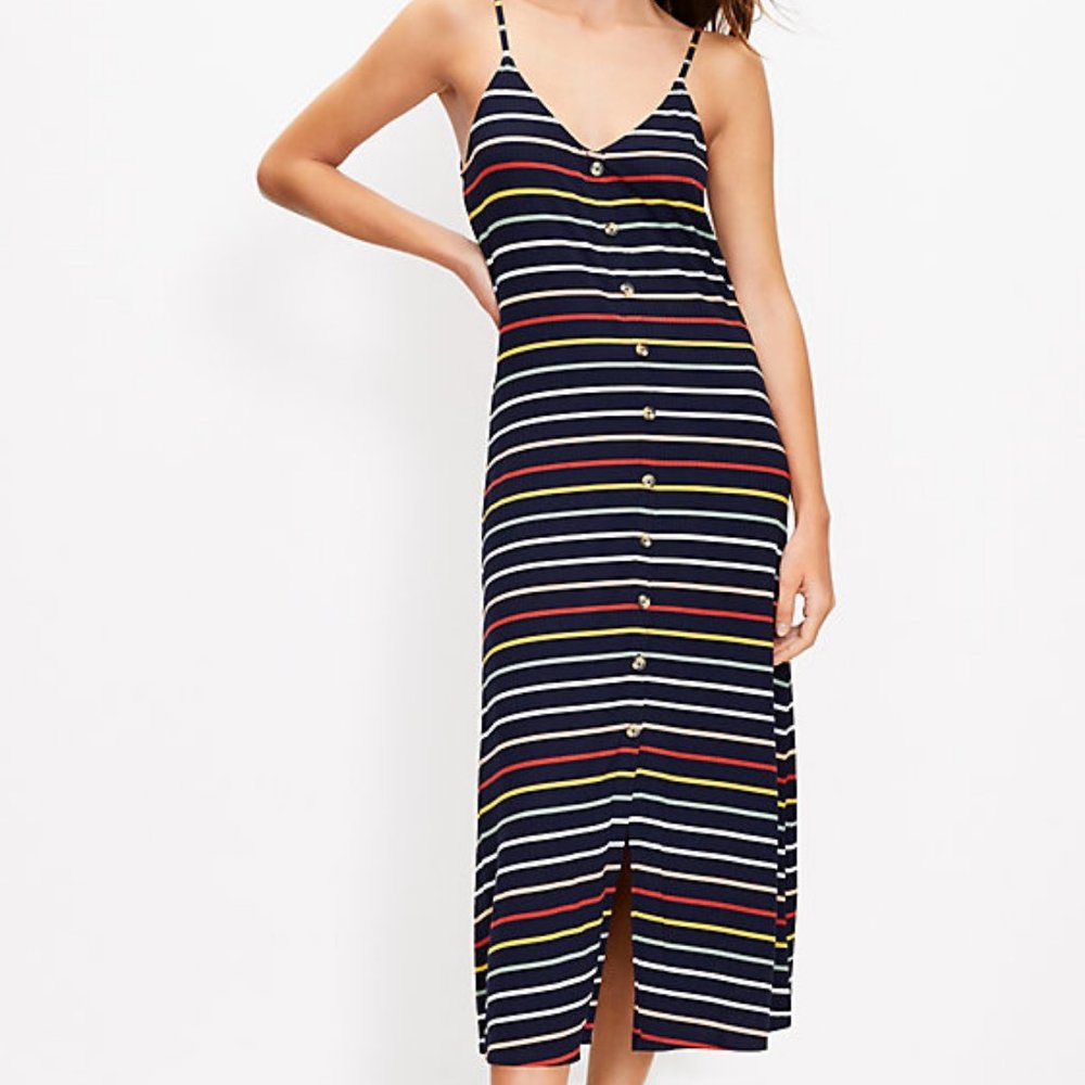 STRIPED BUTTON TRIM MAXI DRESS